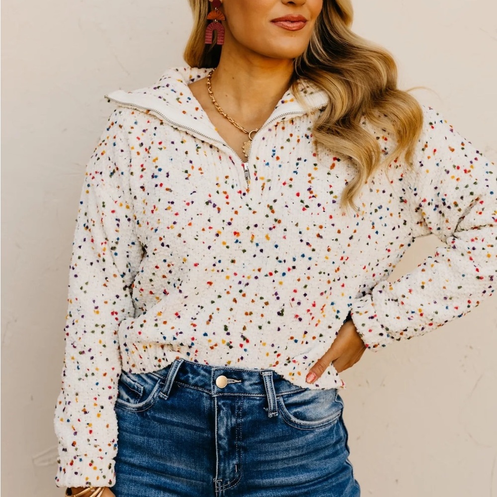 NWT Half Zip Multicolor Funfetti Speckled Women's Pullover Sweater size Large